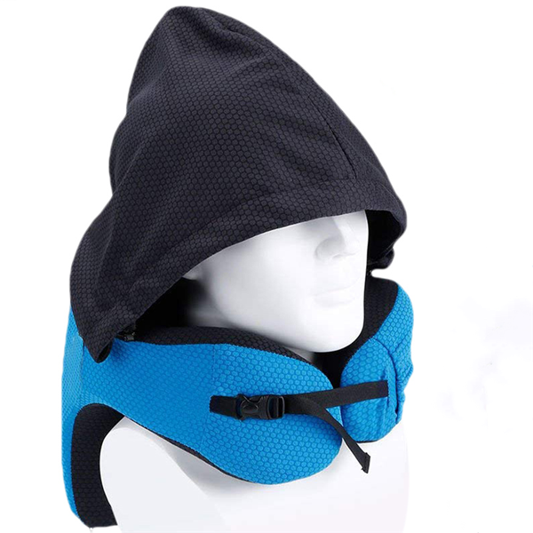 Almohada de Viaje KREAVAN Deep-Sleep — Viscoelástica con Memoria, Capucha de Privacidad Integrada y Soporte Ergonómico 360° para Vuelos y Rutas en Camper