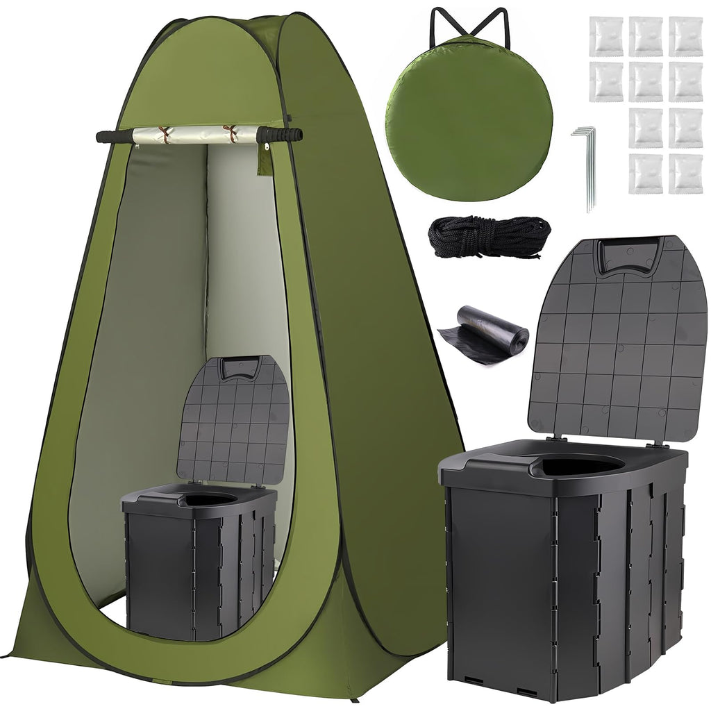 Set de Privacidad KREAVAN Freedom-Kit - WC Portátil XL Extra Alto, Tienda Cambiador Pop-Up con Protección UV y Pack de Accesorios para Camping y Exterior
