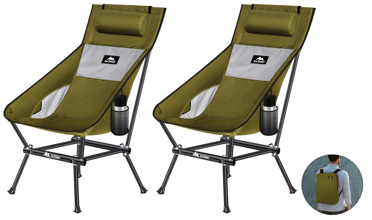 Pack x2 Sillas de Camping KREAVAN Expedition Pro - Set de 2 Unidades Ultra-Estables, Estructura de Acero y Aluminio, Soporta 150kg cada una + 2 Mochilas Multiusos