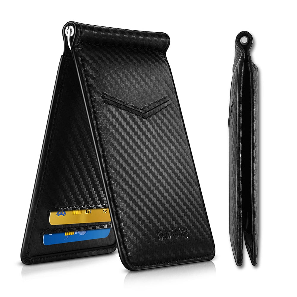 Cartera de Lujo KREAVAN Carbon-Elite — Cuero de Vaca Genuino y Fibra de Carbono, Protección RFID, Compartimento para Documentos y Diseño Vertical de Alta Gama