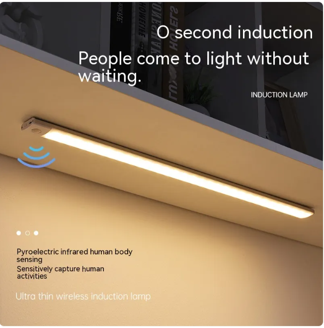 Luz LED Magnética Inteligente KREAVAN - Regleta Ultra-Fina Recargable, 3 Modos de Color y Sensor de Movimiento para Armarios y Furgonetas Camper