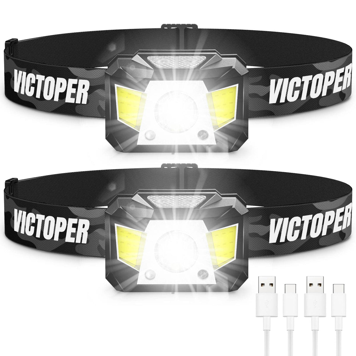 Rechargeable Headlamp 2 Pack 1200 Lumens Motion Sensor Head Lamp with Red Light 8 Modes Super Bright LED Headlight WaterProof Head Flashlight for Outdoor Camping Hiking Running Fishing Hunting