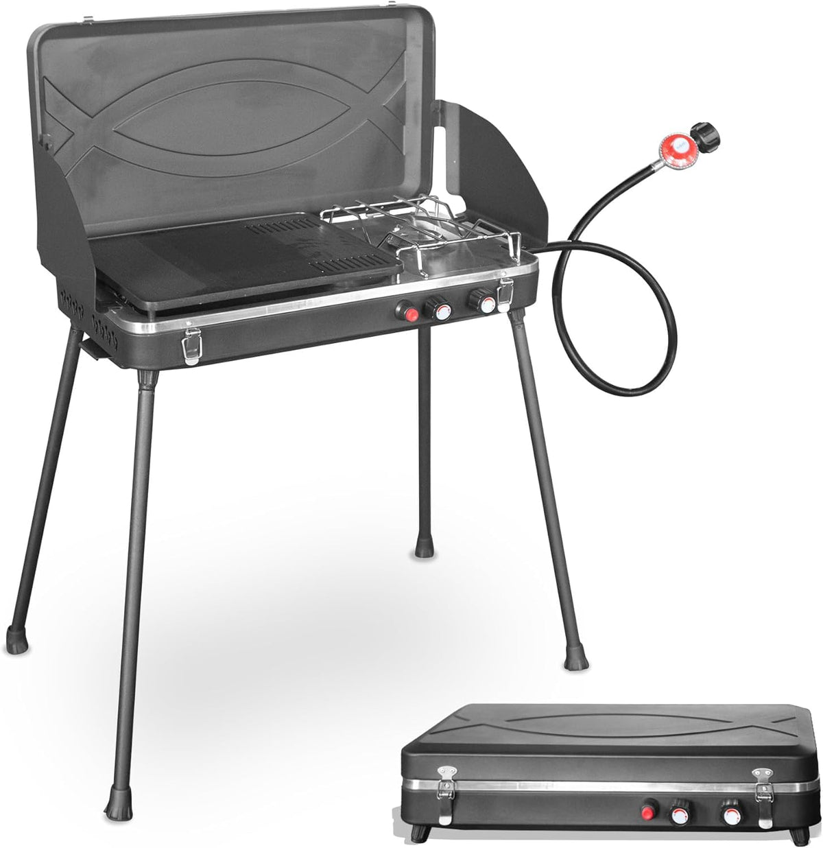 Hornillo de Gas Portátil KREAVAN 2 Quemadores - Cocina de Camping 20.000 BTU, Estación de Cocción de Alta Potencia para Exterior y Camper