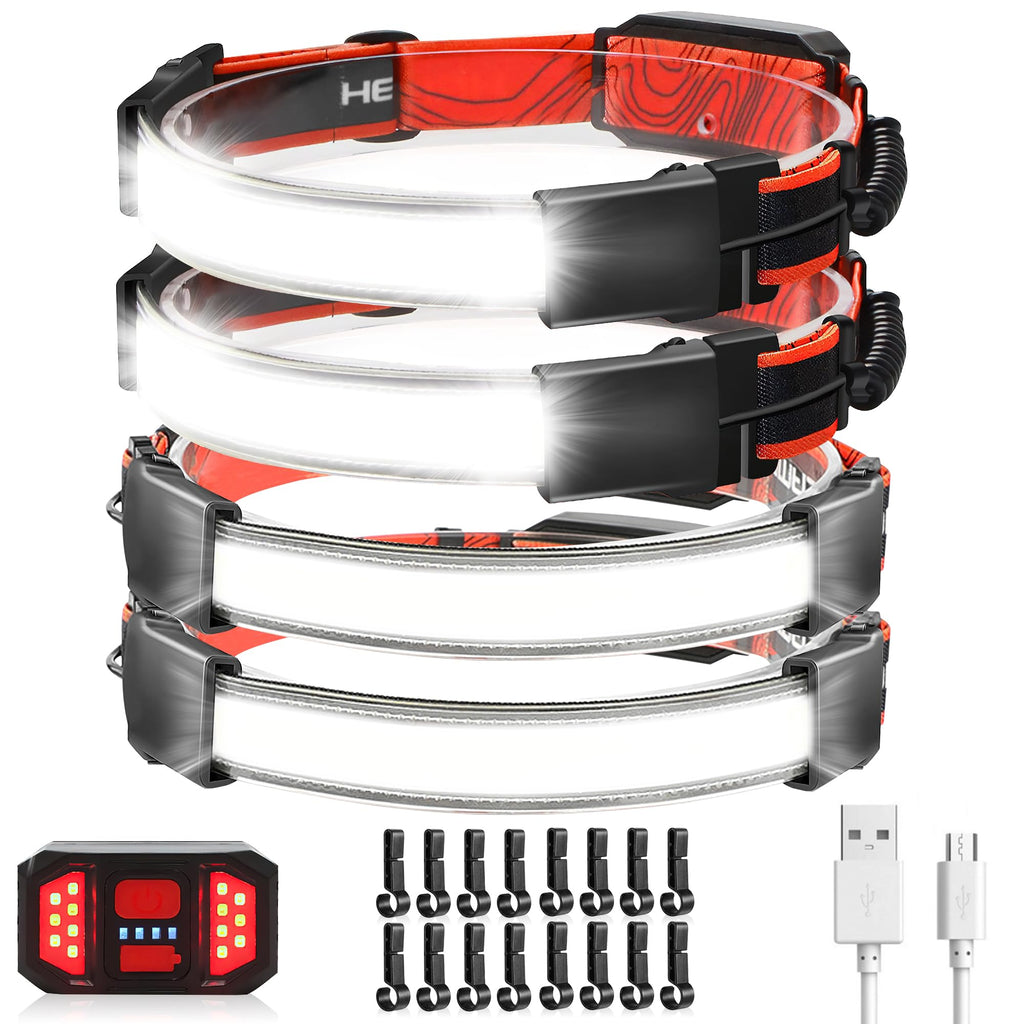 Rechargeable Headlamp 4 Pack 1000 Lumen 230° Wide Beam Headlamp with 3 Modes Super Bright LED Headlamp Lightweight Illumination Head Lamp with Red Taillight for Hiking Running Fishing Camping