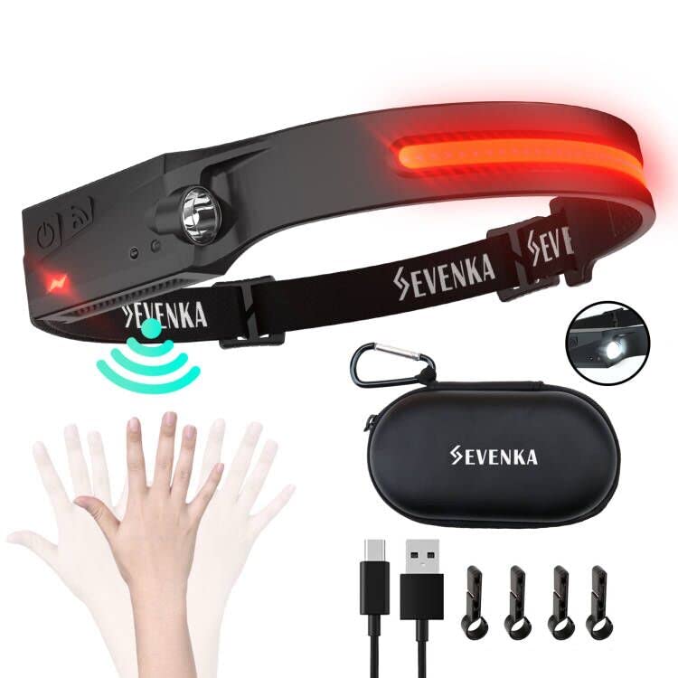 SEVENKA Rechargeable Headlamps with Red Light & Carry Case Bright LED Headlamp Flashlight Wide Floodlight & Spot Light 1000 Lumen Motion Sensor2.4oz Lightweight for Hiking Camping