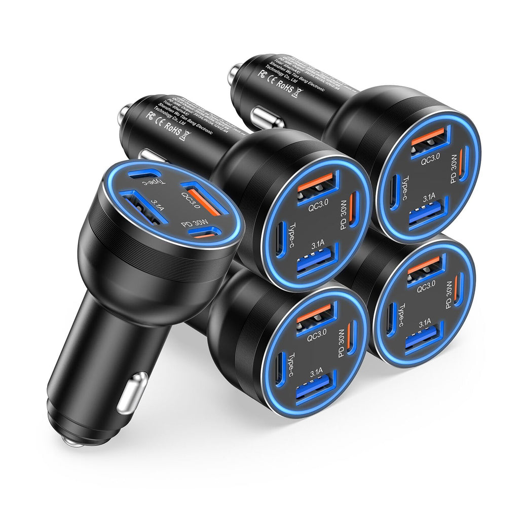 Pack x5 Cargadores KREAVAN Power-Drive 65W - Carga Ultra Rápida con 4 Puertos (PD 30W + QC 3.0) para Flotas, Familias y Furgonetas Camper