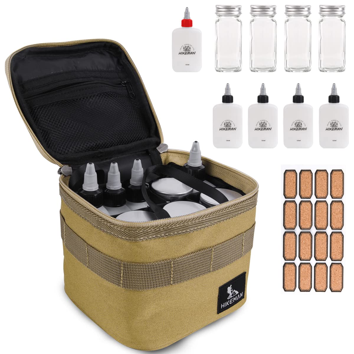 HIKEMAN Camping Portable Spice Set with 9 Spice Containers Pepper & Salt Spice Shakers Separable Storage Bag for Outdoor Travel Camping BBQ Picnic