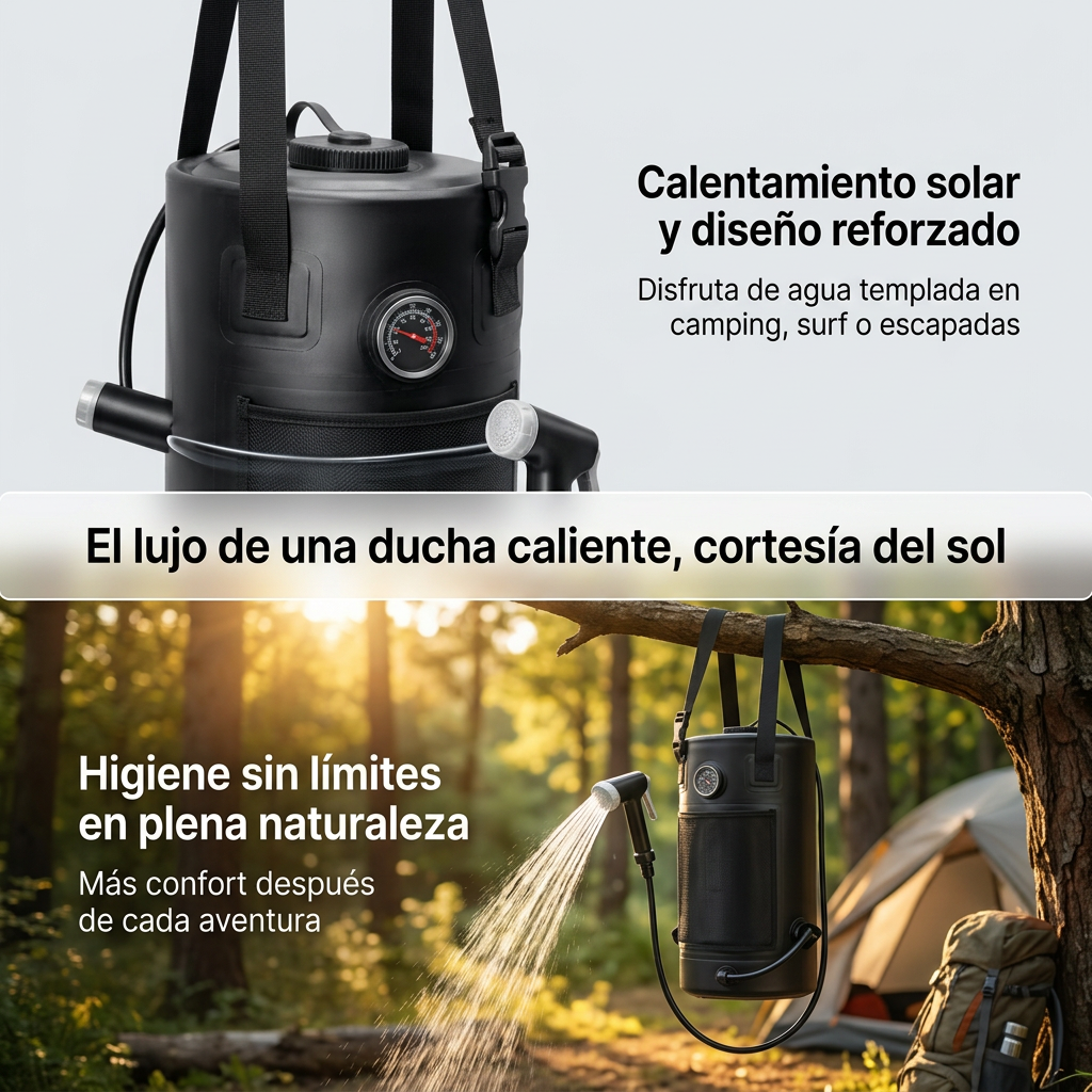 Ducha Solar de Presión KREAVAN 11L - Bolsa de Ducha Térmica Portátil con Indicador de Temperatura y Material Reforzado