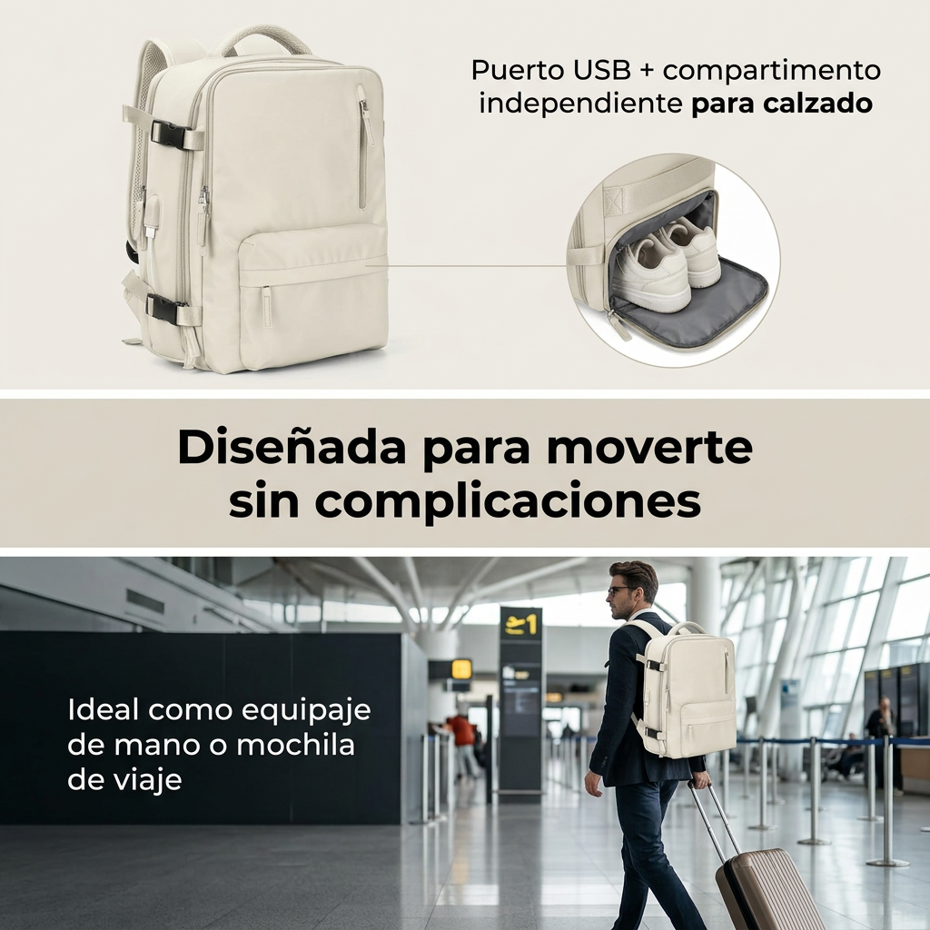 Bolsa de Viaje KREAVAN 3-en-1 - Maleta de Mano Impermeable con Separación Húmedo/Seco y Compartimento para Calzado