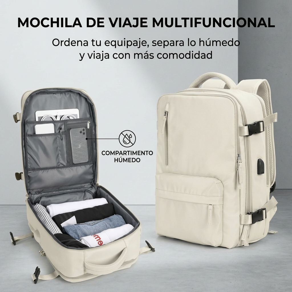 Bolsa de Viaje KREAVAN 3-en-1 - Maleta de Mano Impermeable con Separación Húmedo/Seco y Compartimento para Calzado