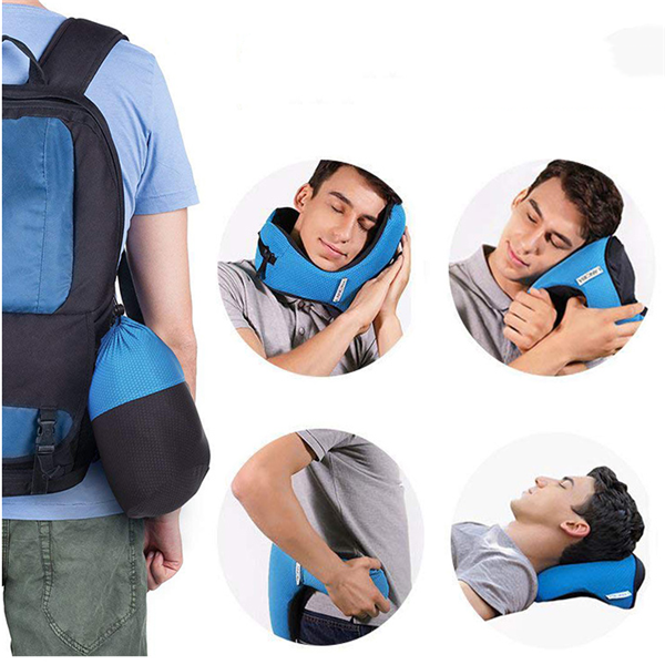 Almohada de Viaje KREAVAN Deep-Sleep — Viscoelástica con Memoria, Capucha de Privacidad Integrada y Soporte Ergonómico 360° para Vuelos y Rutas en Camper