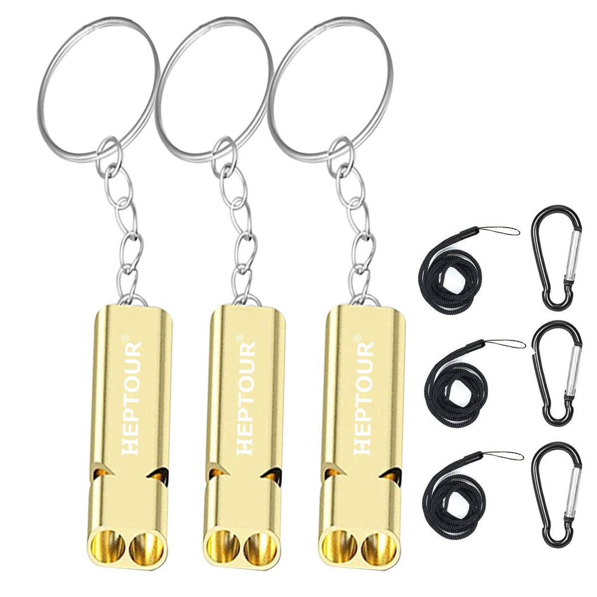 Heptour Emergency WhistlesPremium Safety Survival Whistle with Lanyard KeychainHigh Pitch Double Tubes Coyote Whistle for Outdoor Hiking Camping Hunting Boating Rescue Signal Whistle Lifeguard 3PCS