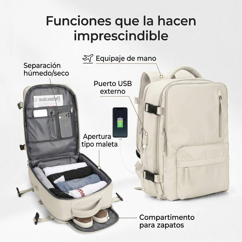 Bolsa de Viaje KREAVAN 3-en-1 - Maleta de Mano Impermeable con Separación Húmedo/Seco y Compartimento para Calzado