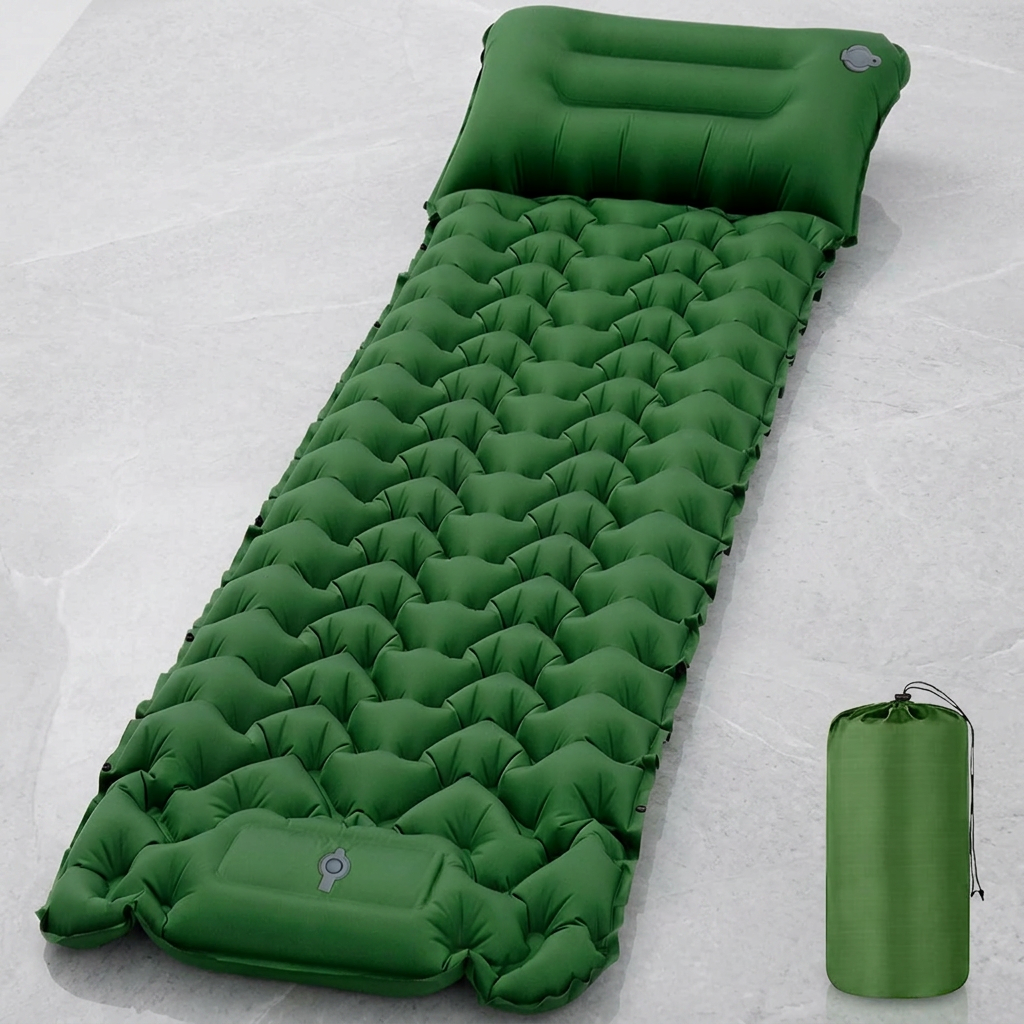 Esterilla Inflable de Acampada 50D con Almohada y Bomba de Pie