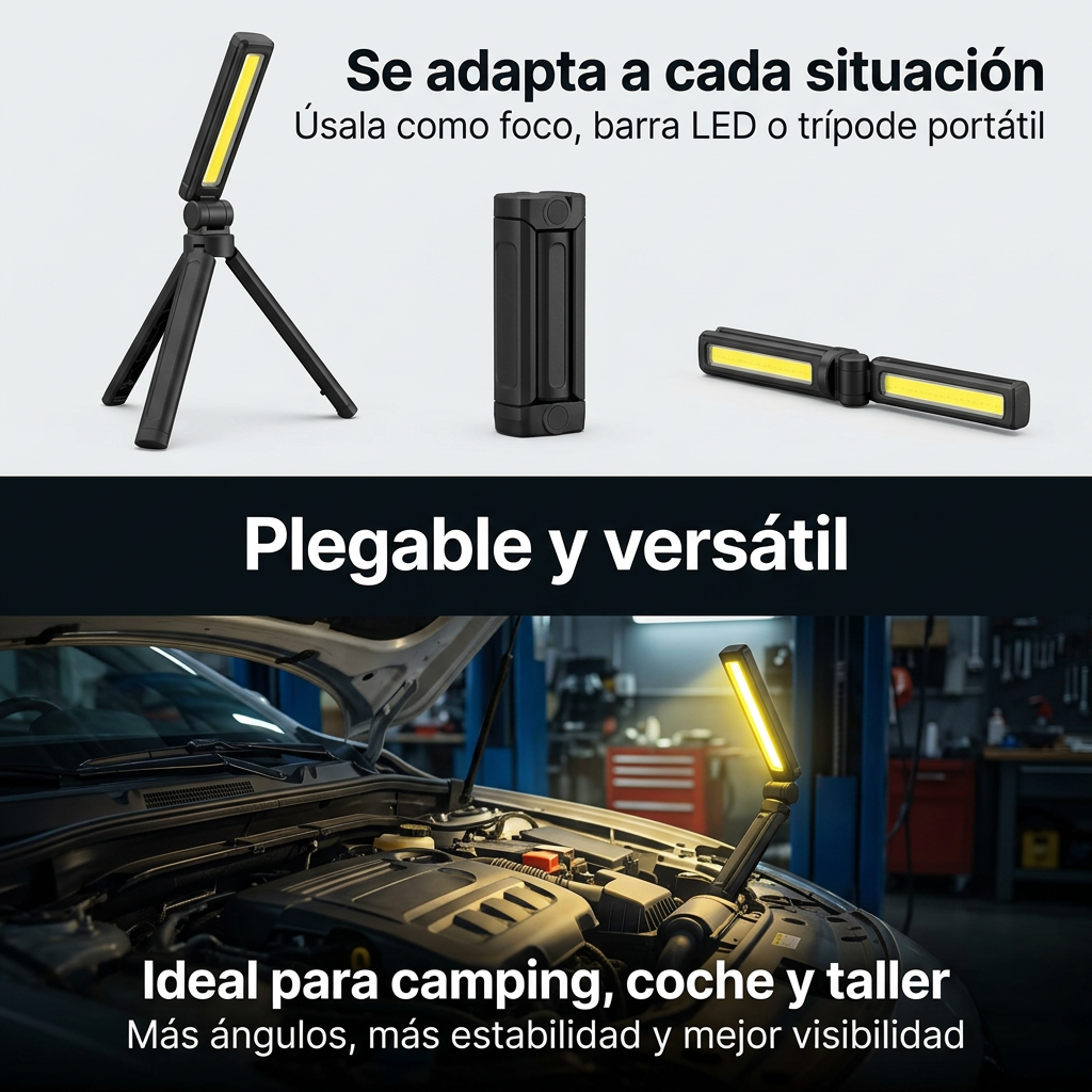 Foco LED de Trabajo Magnético y Recargable - Linterna de Inspección Ajustable 90°