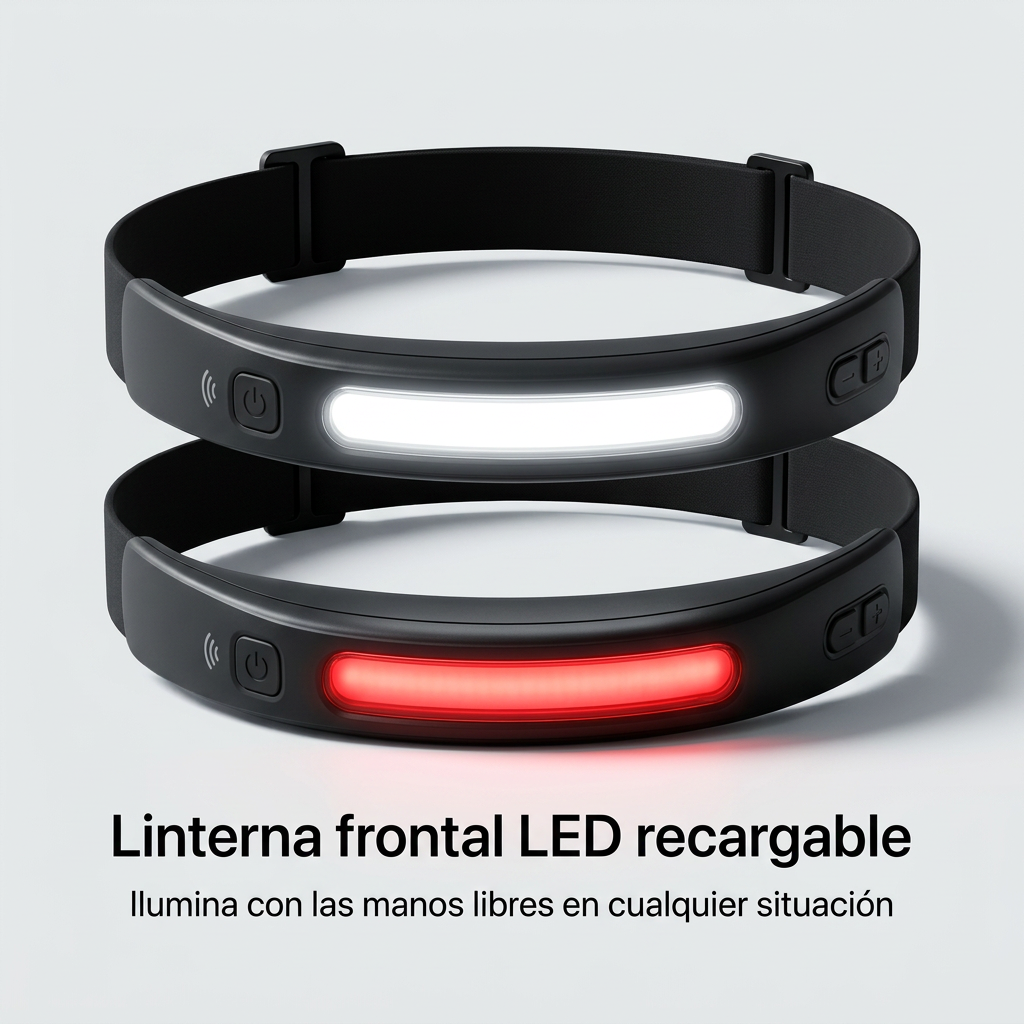 Linterna Frontal LED Panorámica de 1000 Lúmenes - Sensor de Movimiento y Luz Roja - Pack de 2