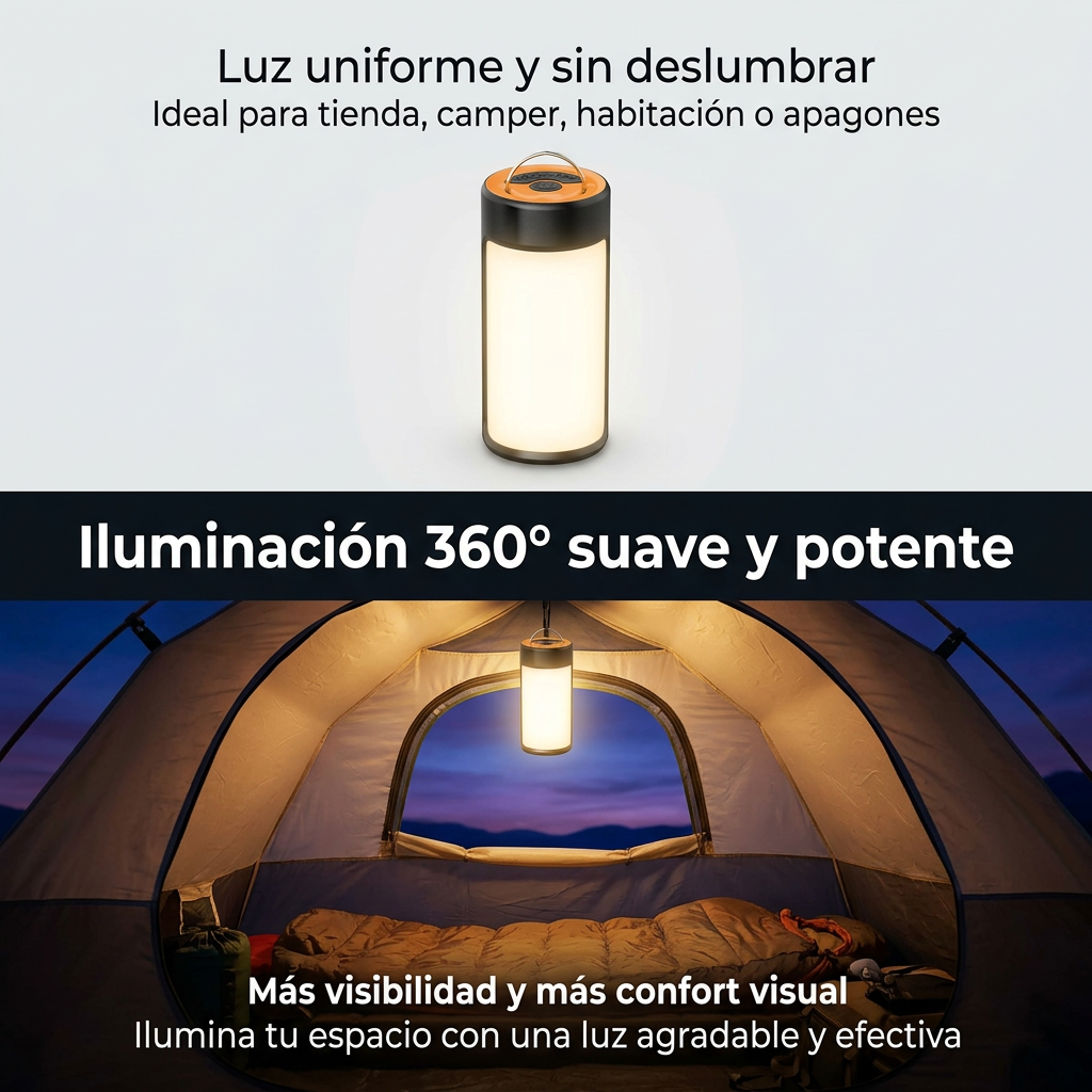 Pack 2 Linternas de Camping Recargables USB - Lámpara LED Portátil 800lm con Power Bank y SOS