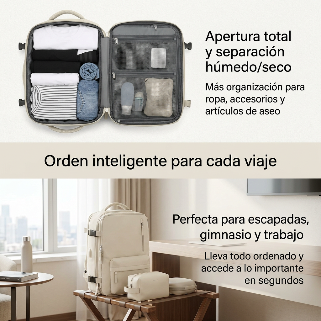 Bolsa de Viaje KREAVAN 3-en-1 - Maleta de Mano Impermeable con Separación Húmedo/Seco y Compartimento para Calzado