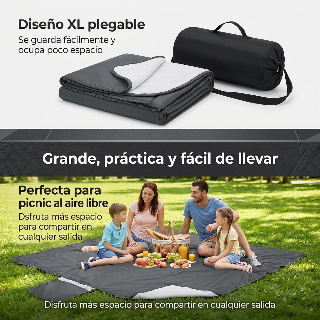 Manta de Picnic XL Impermeable y Anti-Arena - Alfombra Térmica para Camping y Playa