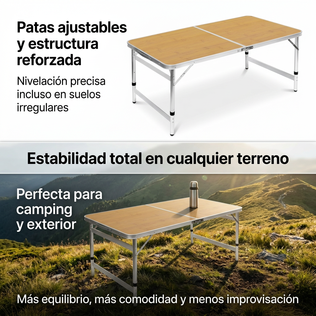 Mesa de Camping Plegable de Aluminio 90cm - Mesa Baja Portátil para Picnic, Playa y Exterior