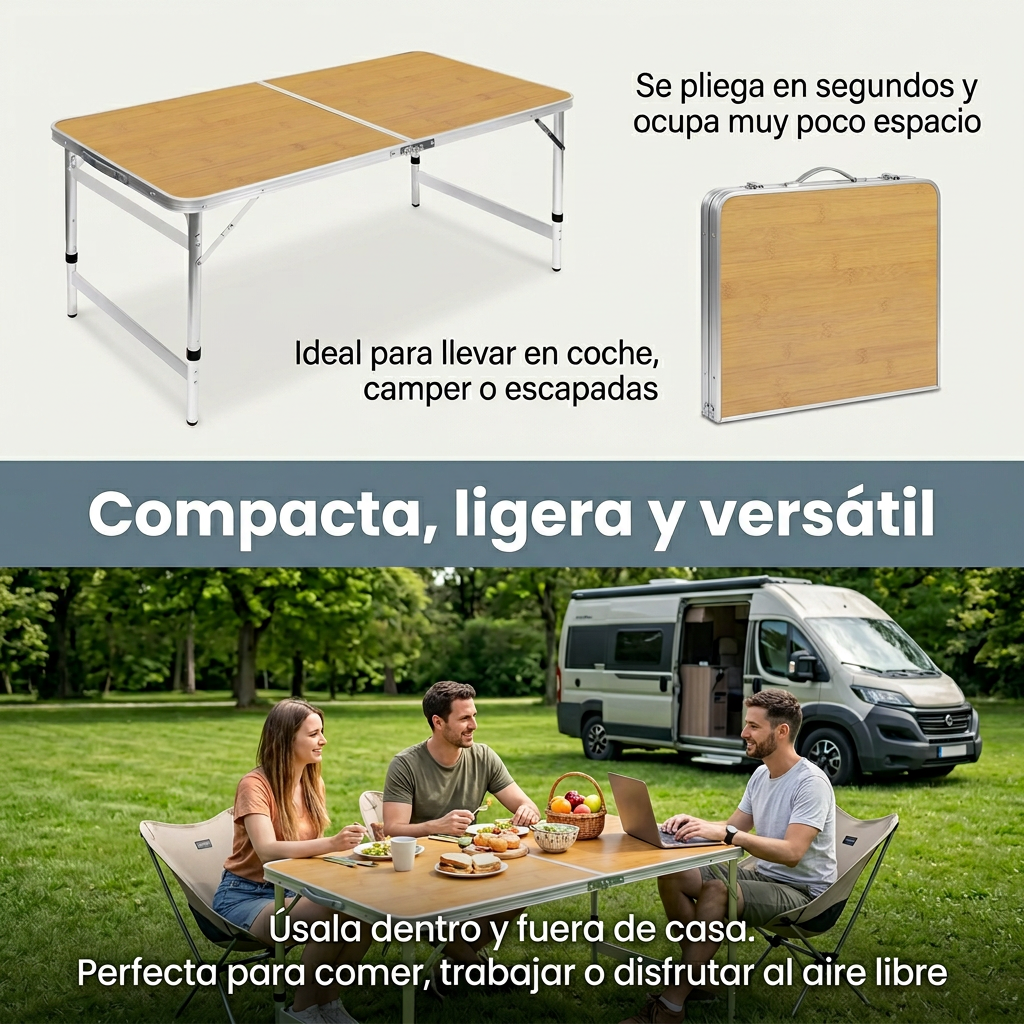 Mesa de Camping Plegable de Aluminio 90cm - Mesa Baja Portátil para Picnic, Playa y Exterior