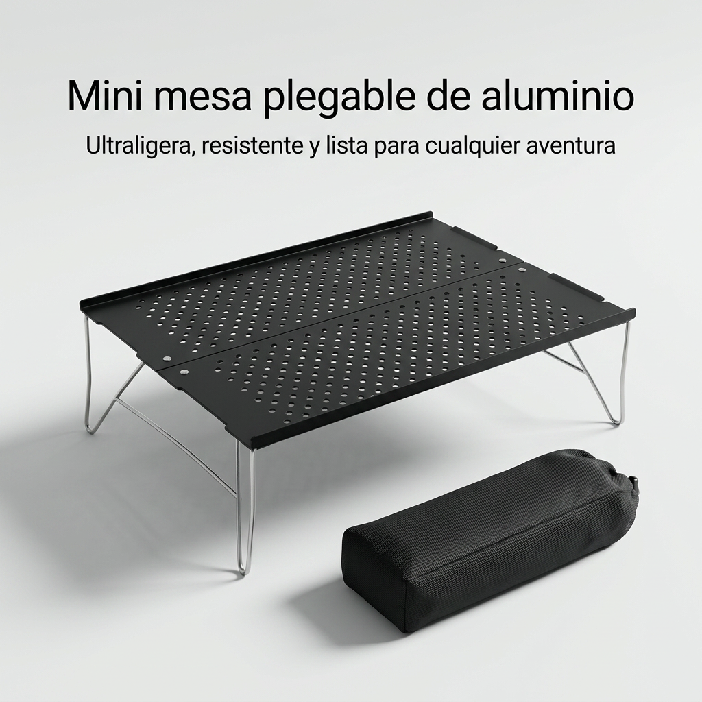 Mini Mesa de Camping Ultraligera de Aluminio - Mesa Auxiliar Plegable y Perforada para Trekking, Playa y Picnic