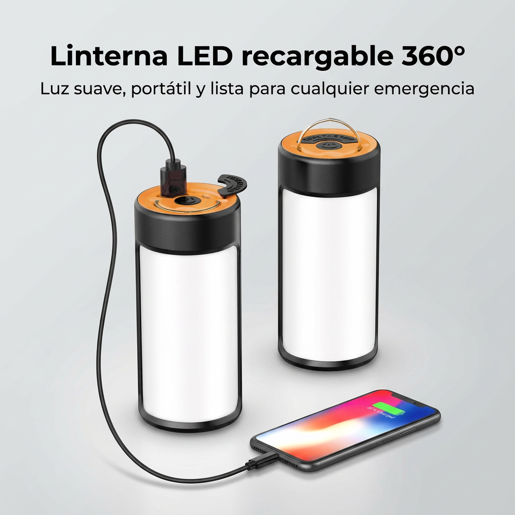 Pack 2 Linternas de Camping Recargables USB - Lámpara LED Portátil 800lm con Power Bank y SOS